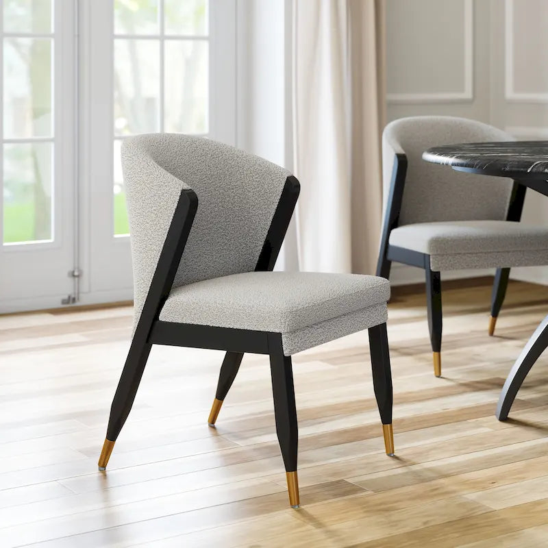 Chaise de salle à manger en bois massif avec tissu haute performance – Gris brumeux, assise tapissée