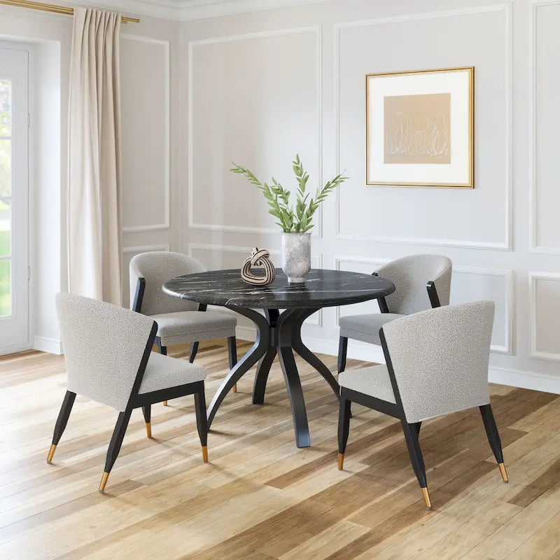 Chaise de salle à manger en bois massif avec tissu haute performance – Gris brumeux, assise tapissée