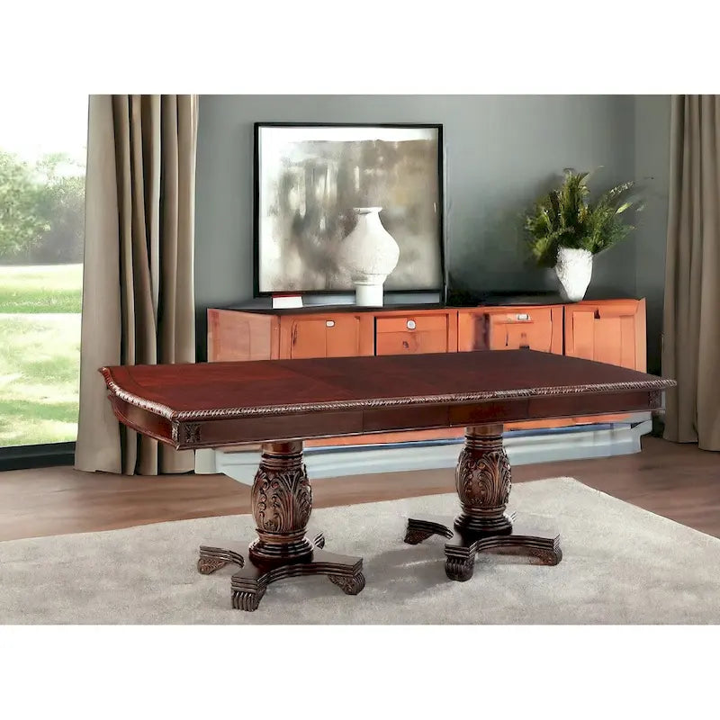 Table de salle à manger à double piédestal en bois massif de 96 po – Brun foncé, 96x46 po, 8-10 places