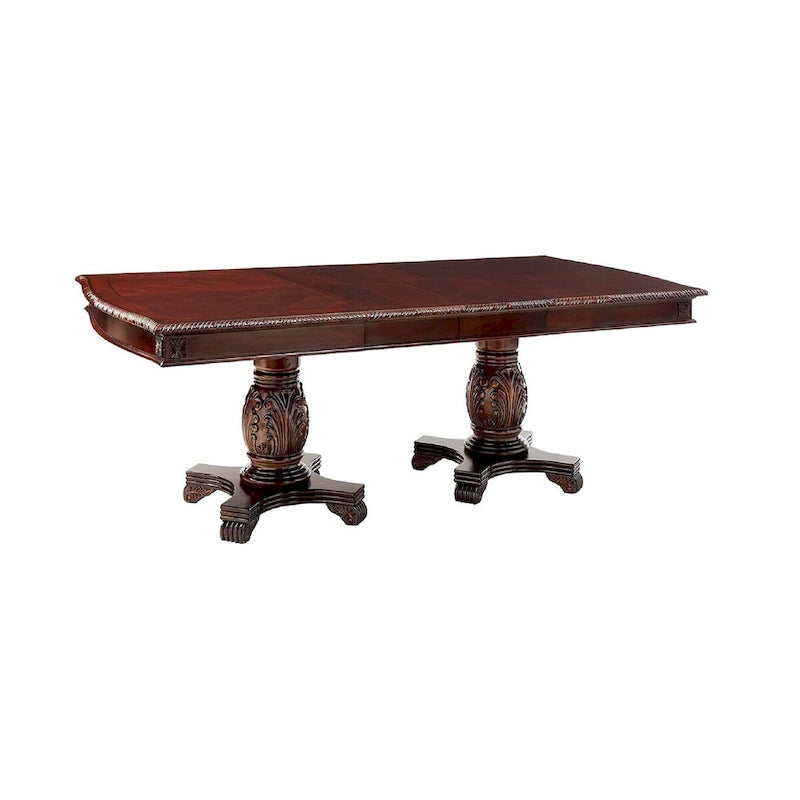 Table de salle à manger à double piédestal en bois massif de 96 po – Brun foncé, 96x46 po, 8-10 places