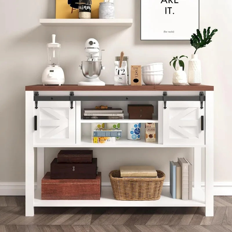 Console rustique de style ferme et industriel avec étagère
