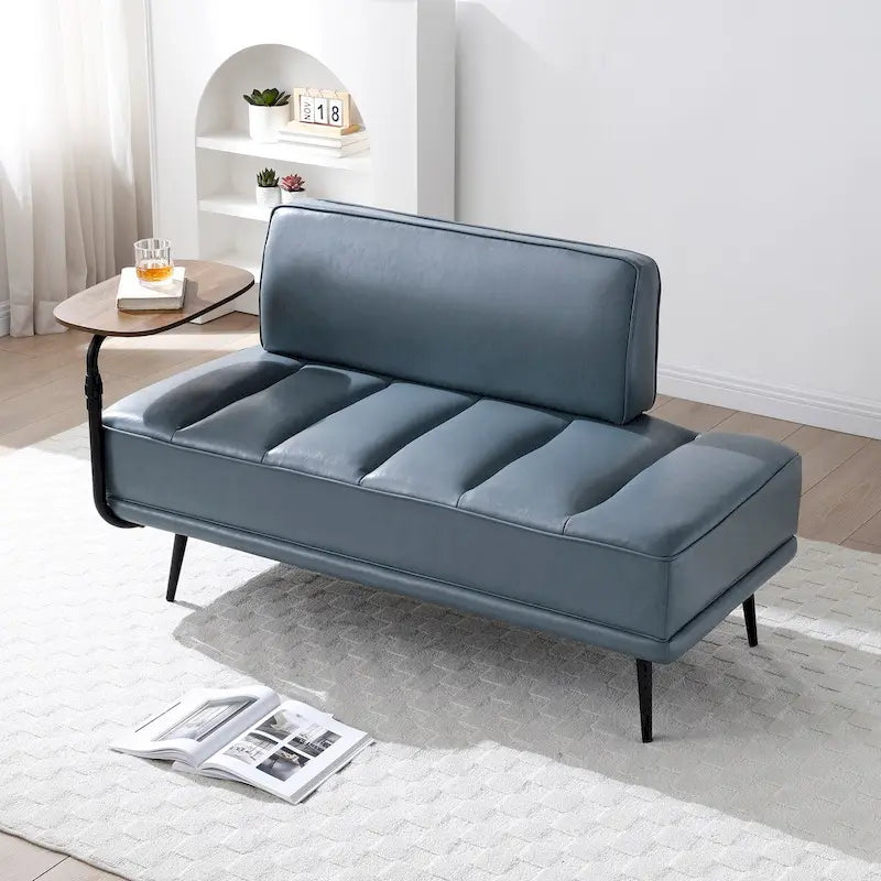 Banc de bout de lit de 56,3 pouces, rembourré en similicuir – Bleu/Vert/Gris, Large banc de chambre