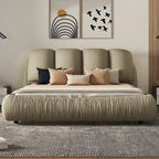 Lit rembourré Queen Size avec tête de lit capitonnée épaisse – Gris Pierre/Beige/Gris/Blanc