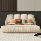 Lit rembourré Queen Size avec tête de lit capitonnée épaisse – Gris Pierre/Beige/Gris/Blanc