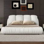 Lit rembourré Queen Size avec tête de lit capitonnée épaisse – Gris Pierre/Beige/Gris/Blanc