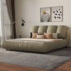 Lit rembourré Queen Size avec tête de lit capitonnée épaisse – Gris Pierre/Beige/Gris/Blanc