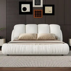 Lit rembourré Queen Size avec tête de lit capitonnée épaisse – Gris Pierre/Beige/Gris/Blanc