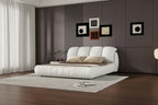 Lit rembourré Queen Size avec tête de lit capitonnée épaisse – Gris Pierre/Beige/Gris/Blanc