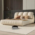 Lit rembourré Queen Size avec tête de lit capitonnée épaisse – Gris Pierre/Beige/Gris/Blanc