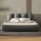 Lit rembourré Queen Size avec tête de lit capitonnée épaisse – Gris Pierre/Beige/Gris/Blanc
