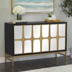 Meuble bas en bois avec façade miroir - Doré ou Noir - Roche River Decor