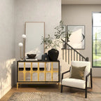 Meuble bas en bois avec façade miroir - Doré ou Noir - Roche River Decor